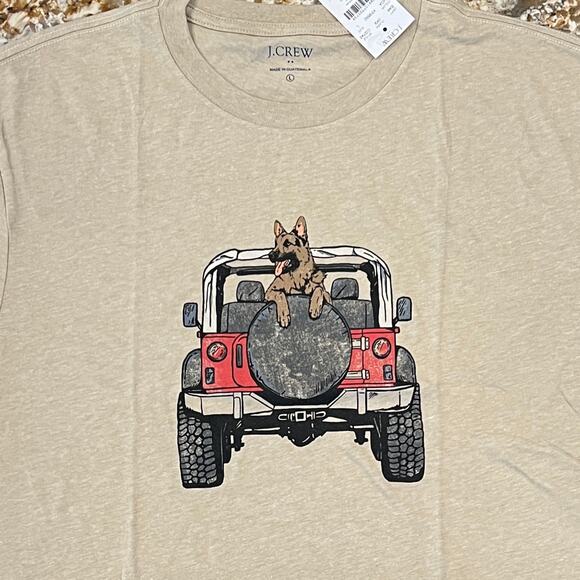 NWT J. Crew Men's Heather Beige W/German Shepherd in Jeep Graphic Tee - Picture 3 of 8